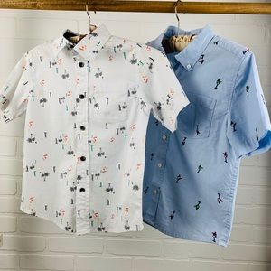 2 boys surf print button down shirts size 6-7